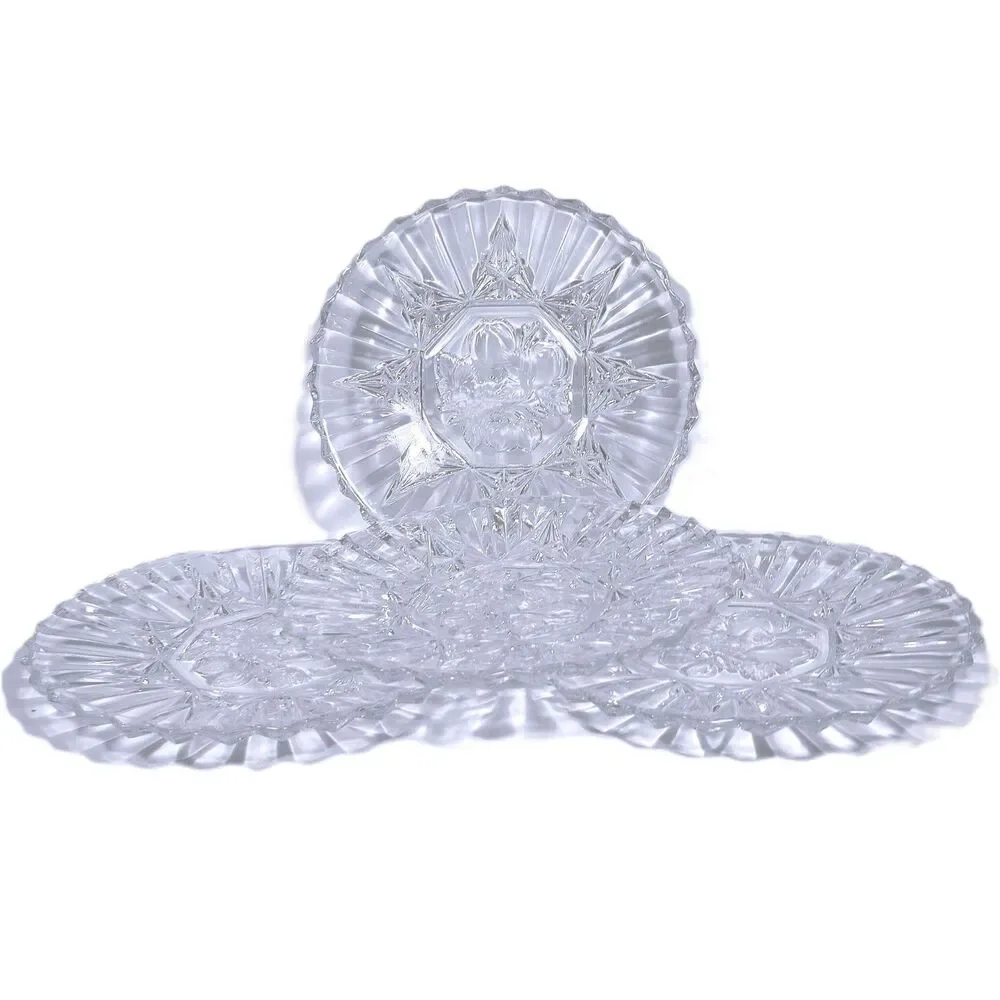 Set 4 Vintage Clear Glass Dessert Salad Plates Embossed Fruit Grapes Starburst